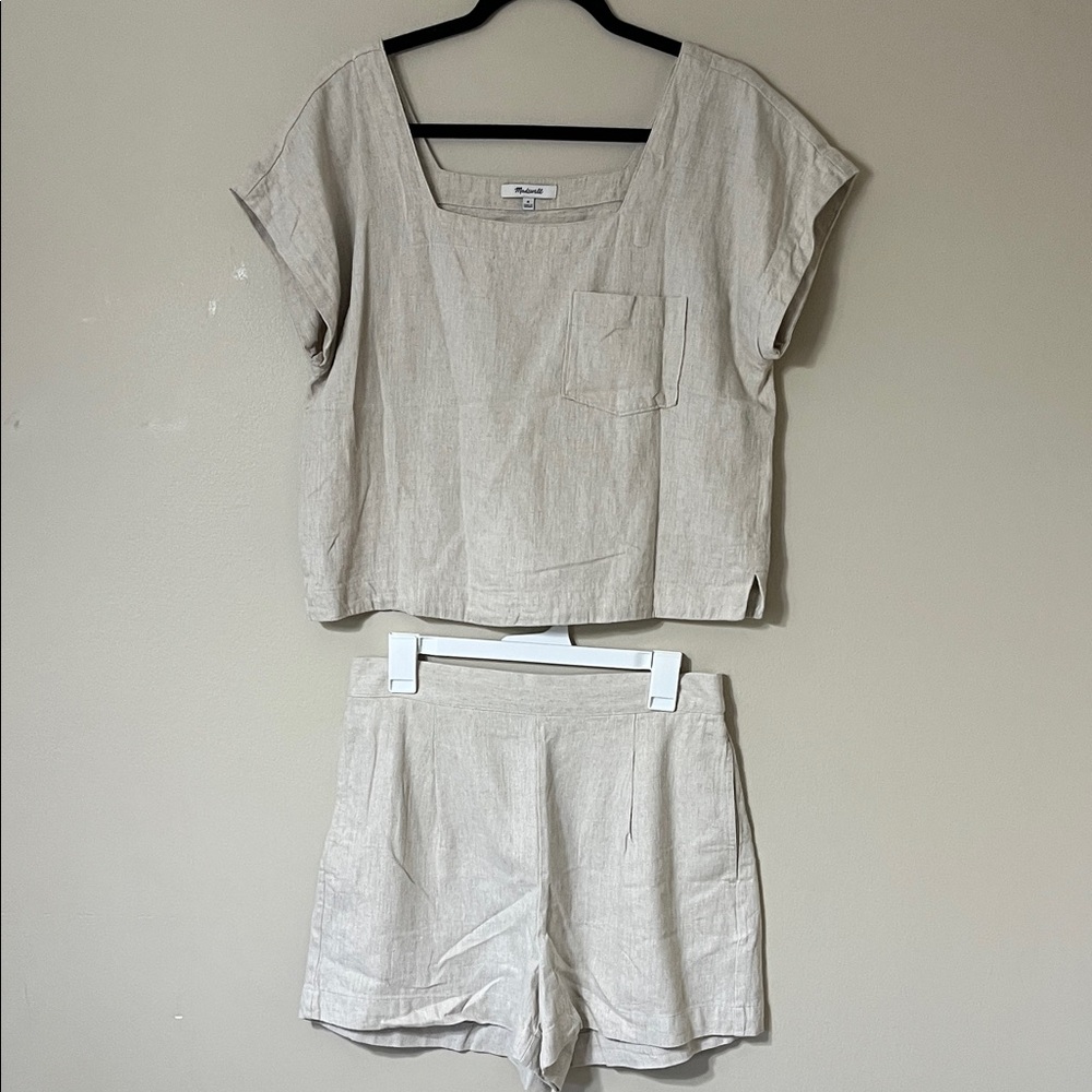 Madewell Beige Linen Top and Shorts Set